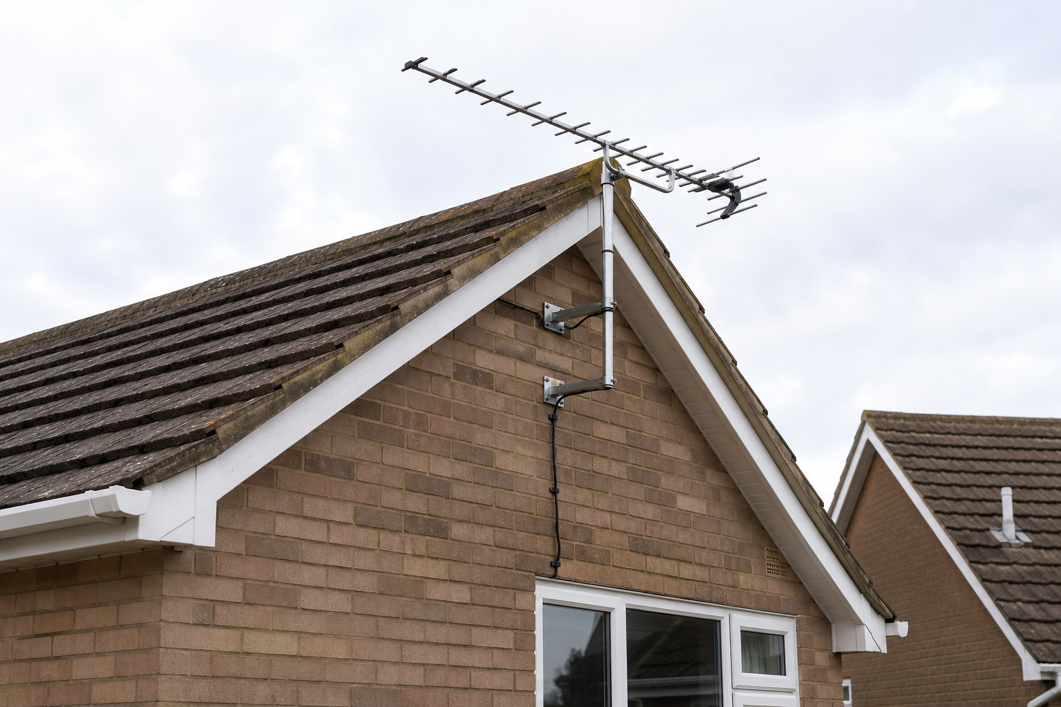 Side mounted TV aerial fitted to a Leicester house
